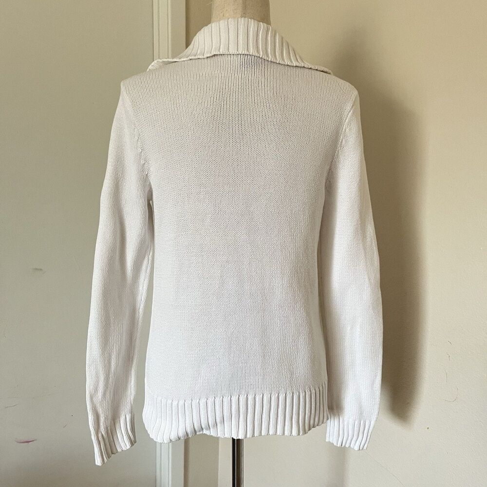 Lauren Ralph Lauren LRL White Cotton Sz S Sweater Gold Clasp Shawl Collar - Picture 2 of 4